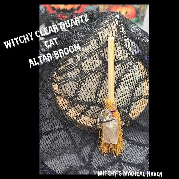 Clear Quartz Point Crystal Charm Alar Broom Set - Picture 2 of 6